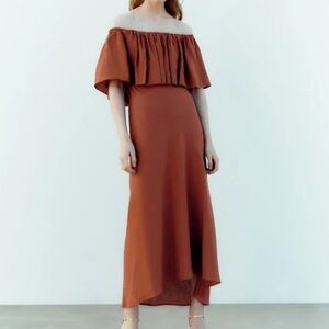 NWT Zara Ruffled linen blend dress